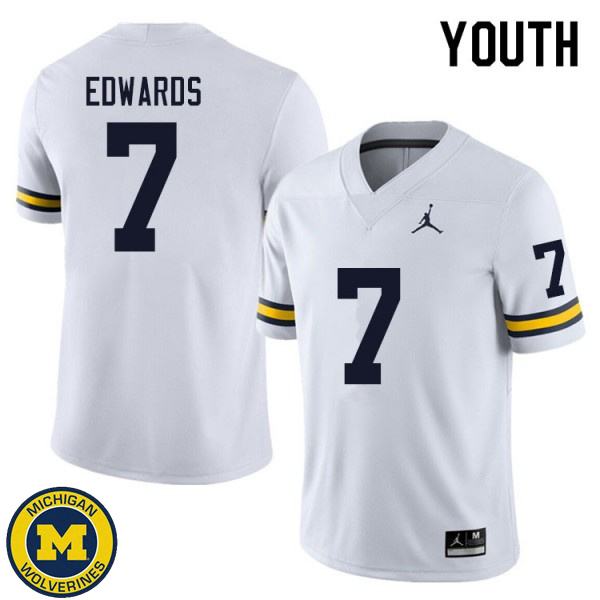 Youth University of Michigan #7 Donovan Edwards White Official Game Jersey